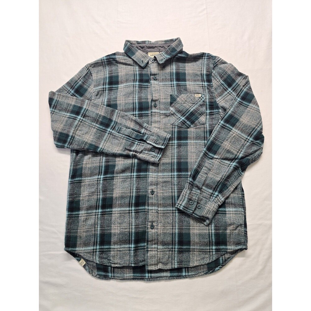 VANS Long Sleeve Button Down Shirt - Men’s Size L - Flannel - Plaid - Blue&Green
